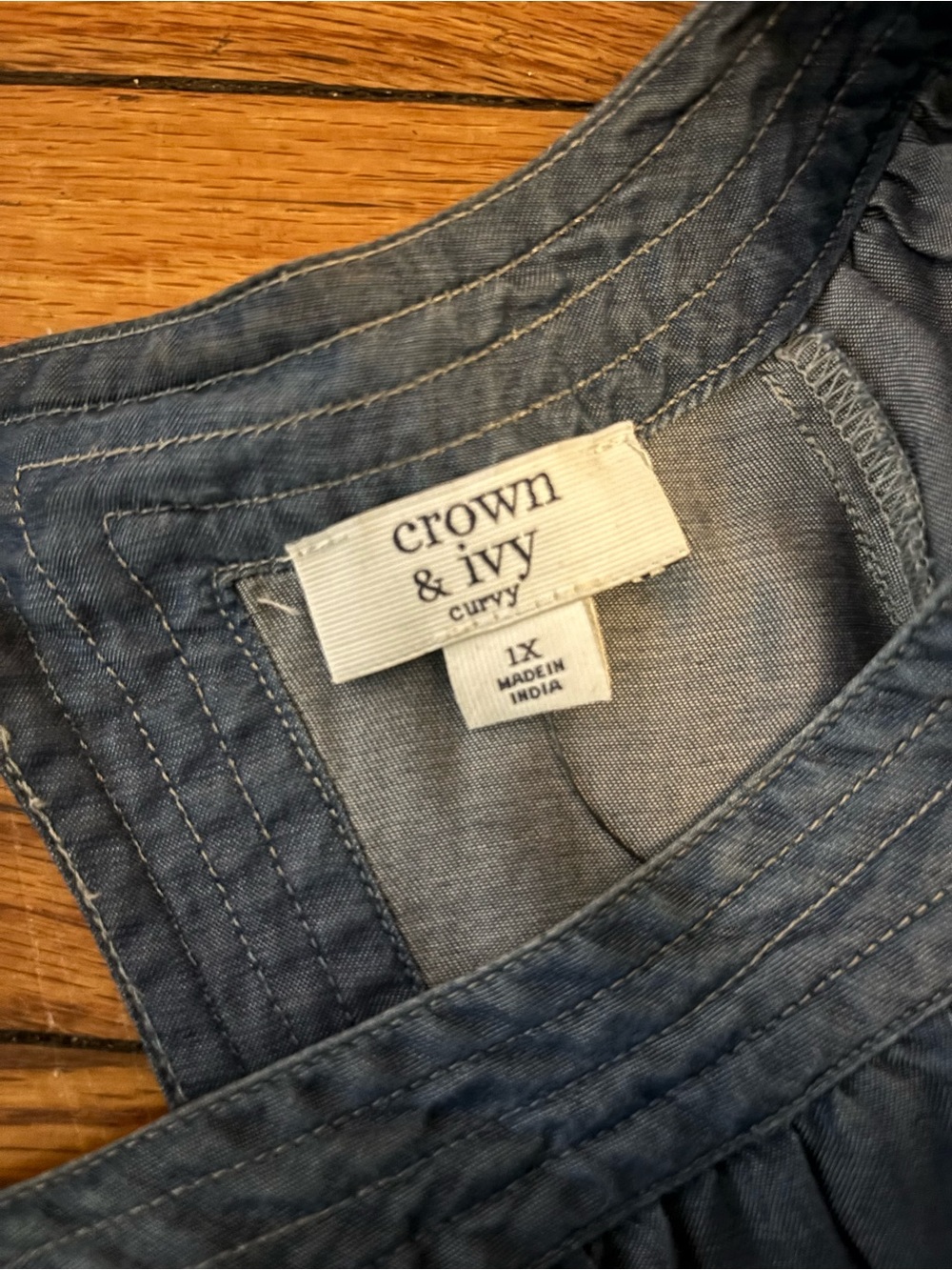 Crown & Ivy Curvy Women's Blue Dress with Embroidery on billowy sleeves - 1X